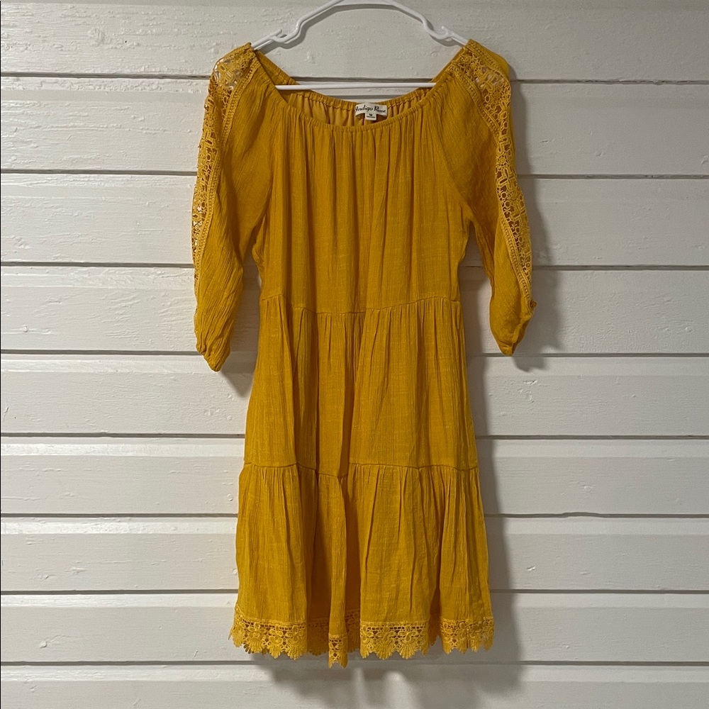 Chic Mustard Long Sleeve Dress with Lace Detail